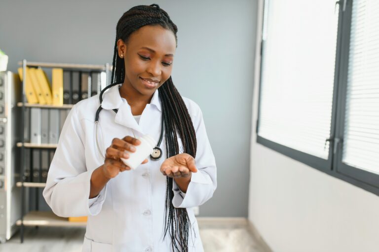 beautiful african nurse in hospital